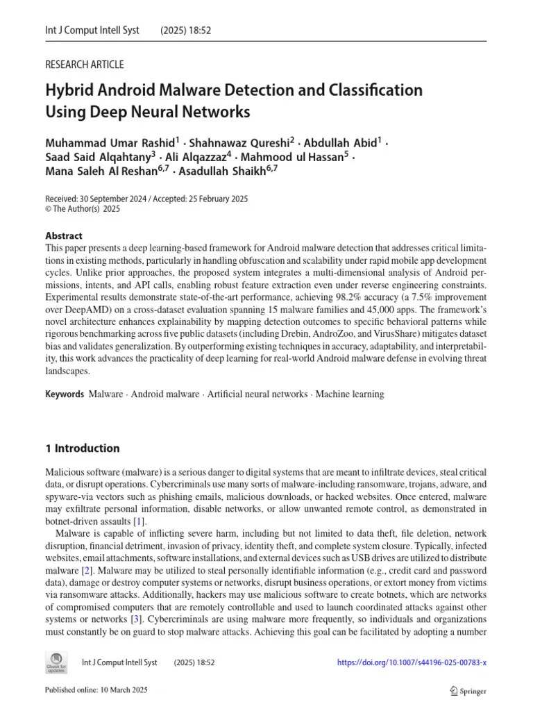 Hybrid Android Malware Detection And Classification Using Deep Neural ...
