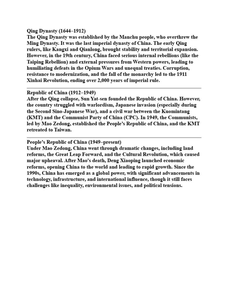 From Empire To Modern Power A Brief History Of China From The Qing Dynasty To The Present | PDF