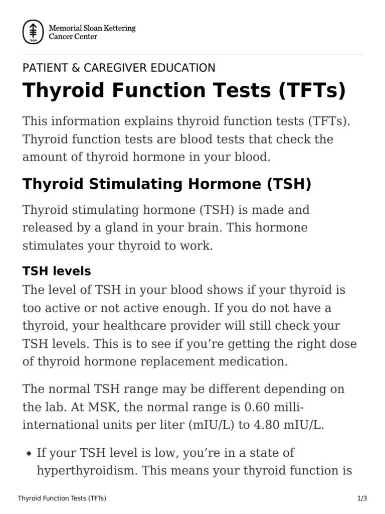 Thyroid Function Tests Tfts | PDF | Thyroid Stimulating Hormone | Thyroid