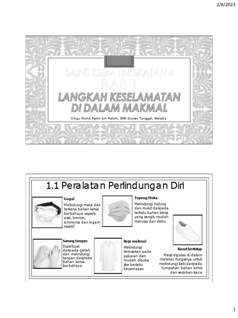 Bab 1 T4 KSSM Langkah Keselamatan Di Dalam Makmal | PDF