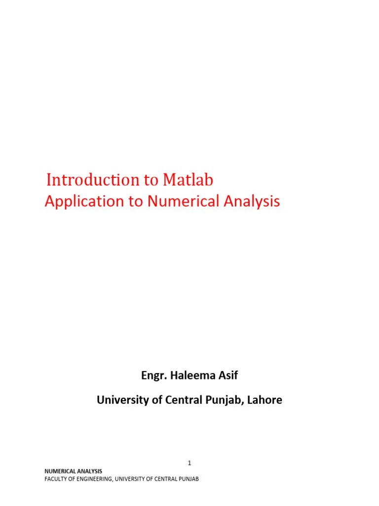 Numerical Analysis MATLAB MANUAL | PDF | Matrix (Mathematics) | Matlab