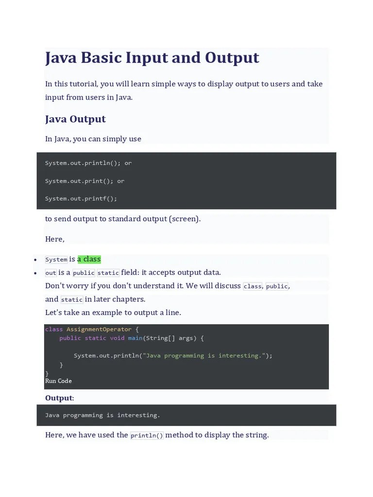 06.Java Basic Input And Output | PDF | String (Computer Science ...