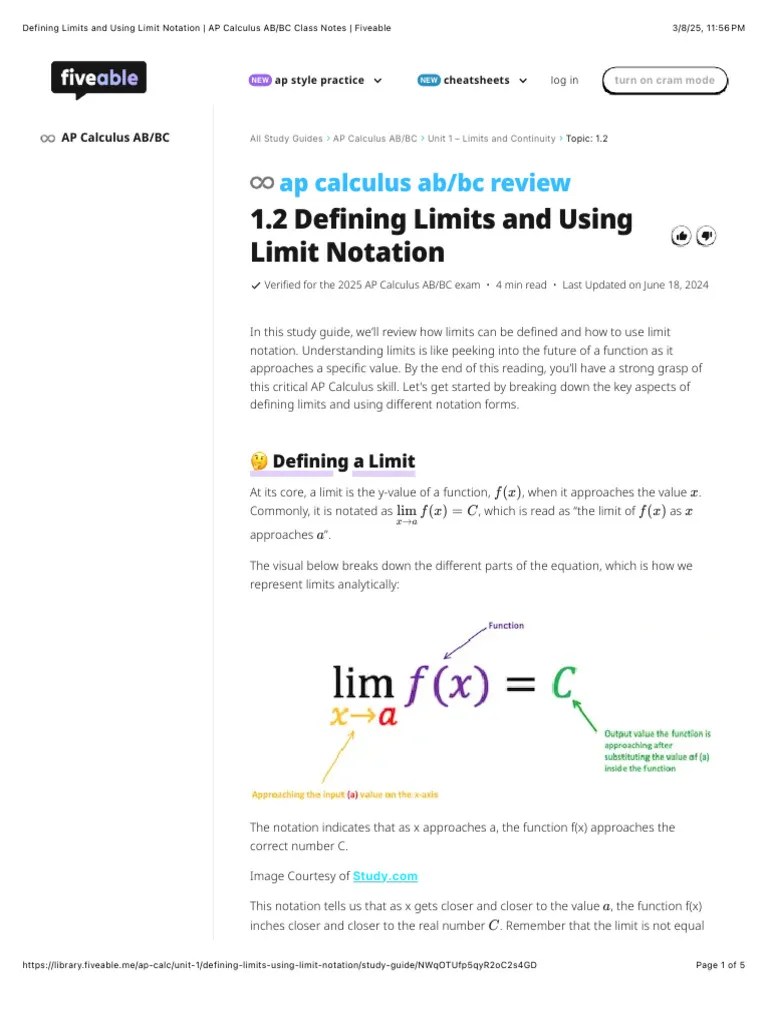 1.2 Defining Limits And Using Limit Notation - AP Calculus AB:BC Class ...