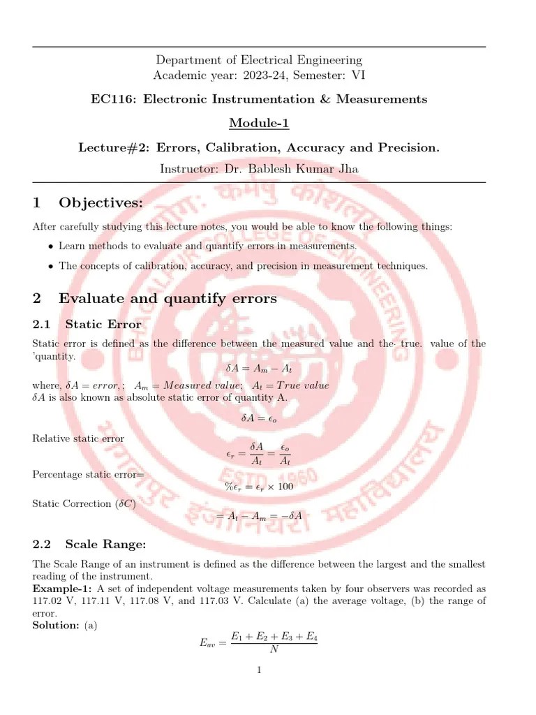 Errors Calibration Accuracy And Precision | PDF | Accuracy And ...