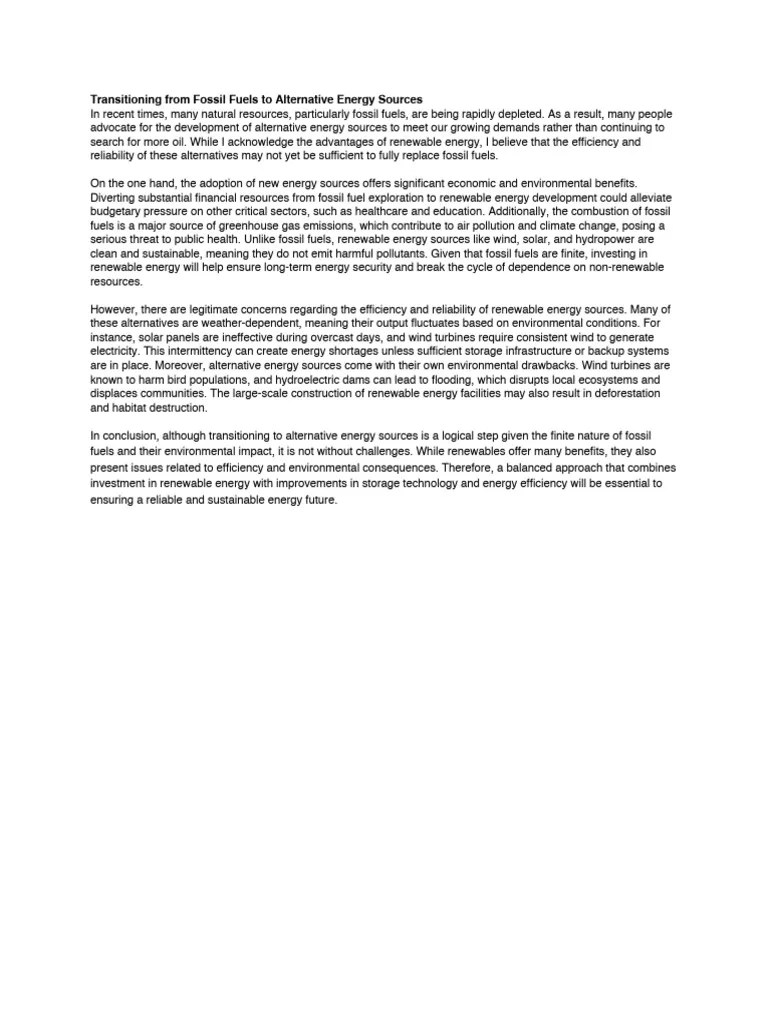 Transitioning From Fossil Fuels To Alternative Energy Sources | PDF | Sustainable Energy ...