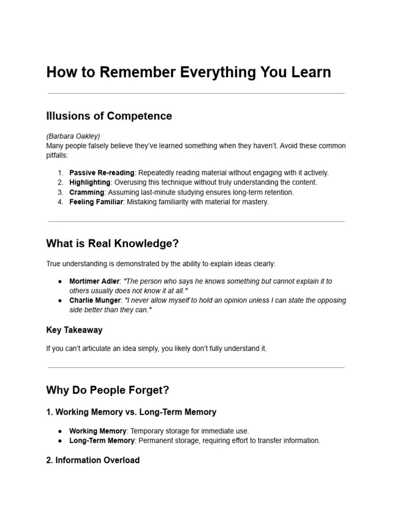 How To Remember Everything You Read Notes Pdf Memory Recall
