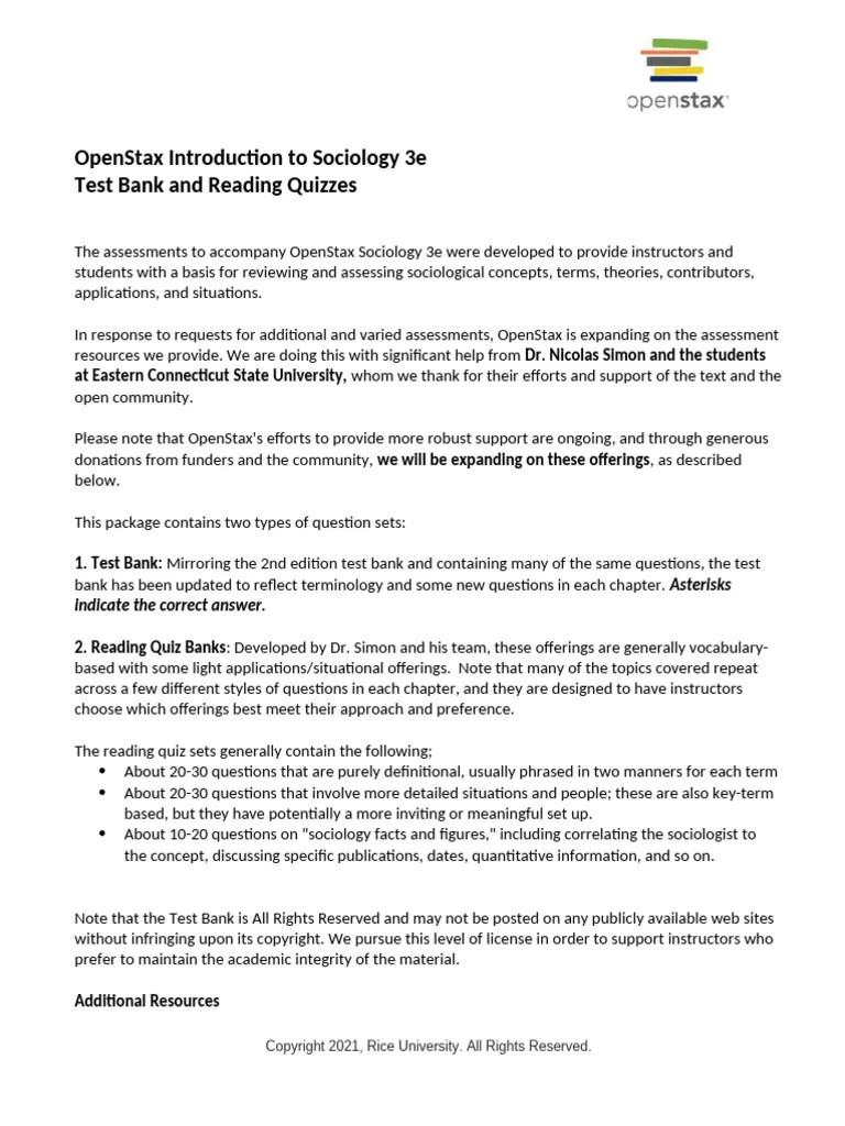 01 OpenStax Sociology 3e Assessments Introduction | PDF | Sociology ...