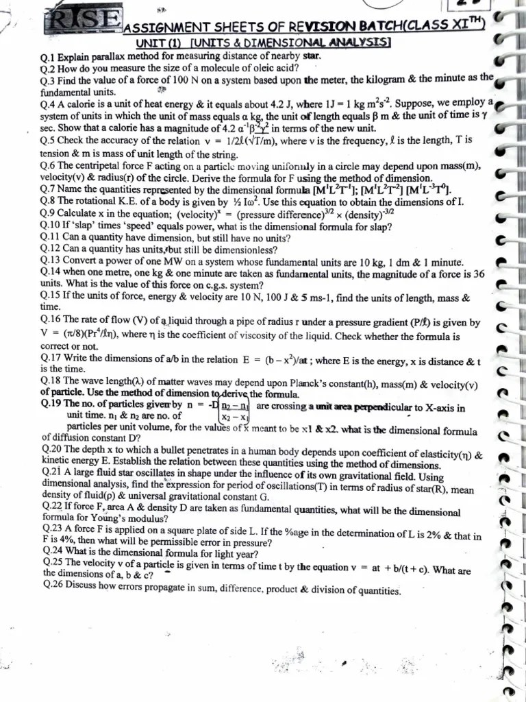 Assignment Of Dimensional Analysis | PDF | Force | Physical Quantities