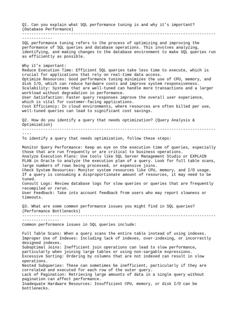 SQL Performance Tuning Interview Questions | PDF | Database Index ...