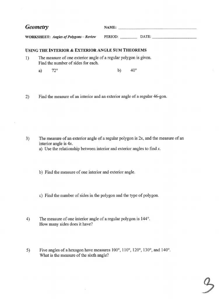 Polygon Angle Sum Packet | PDF | Polygon | Polytopes