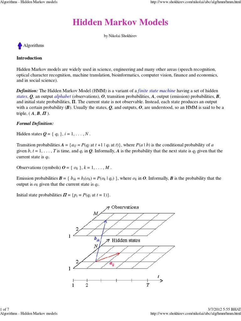 Algorithms - Hidden Markov Models | PDF | Mathematical Analysis ...