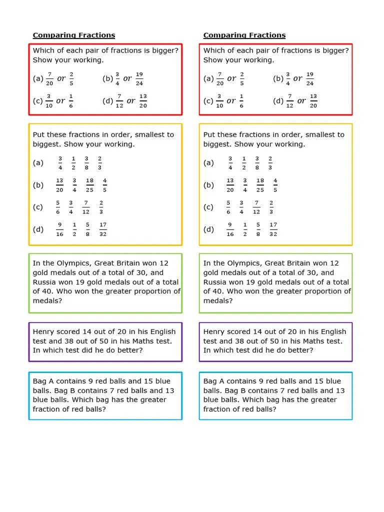 Comparing Fractions Practice Strips | PDF