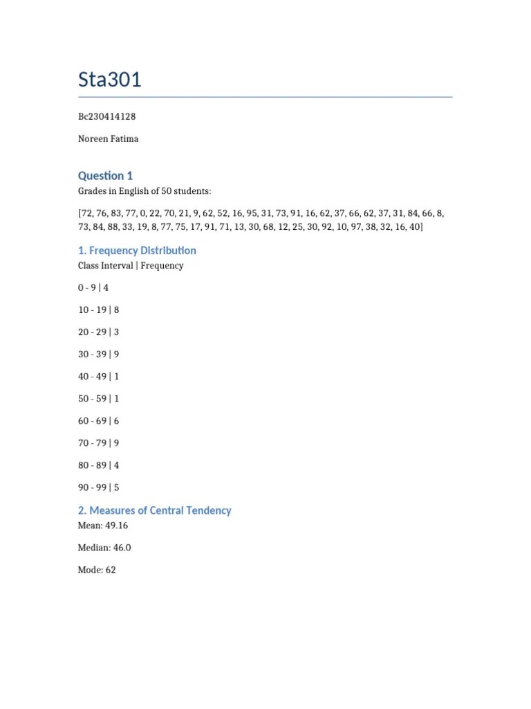 Sta301 Assignment Solution Spring 2025 | PDF