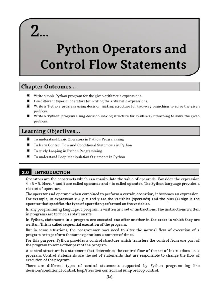 Ch. 2 Python Operators And Control Flow Statements | PDF | Control Flow ...