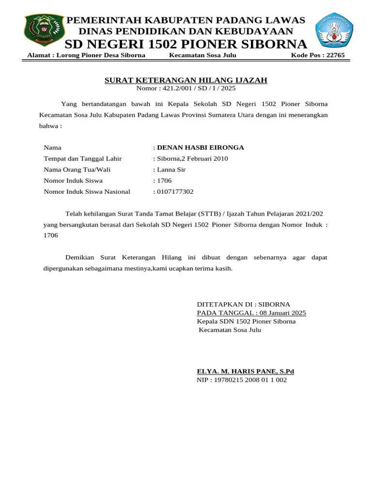 Surat Keterangan Ijazah Hilang | PDF