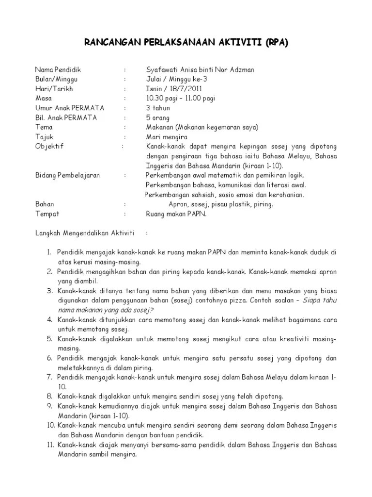 Simple sahaja rpa untuk aktiviti bayi ini. Rpa Anis Pdf