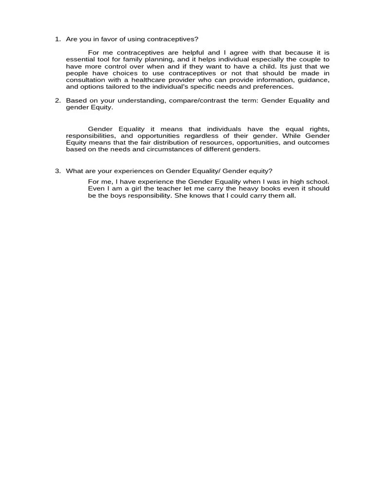 Gender Equality And Gender Equity | PDF