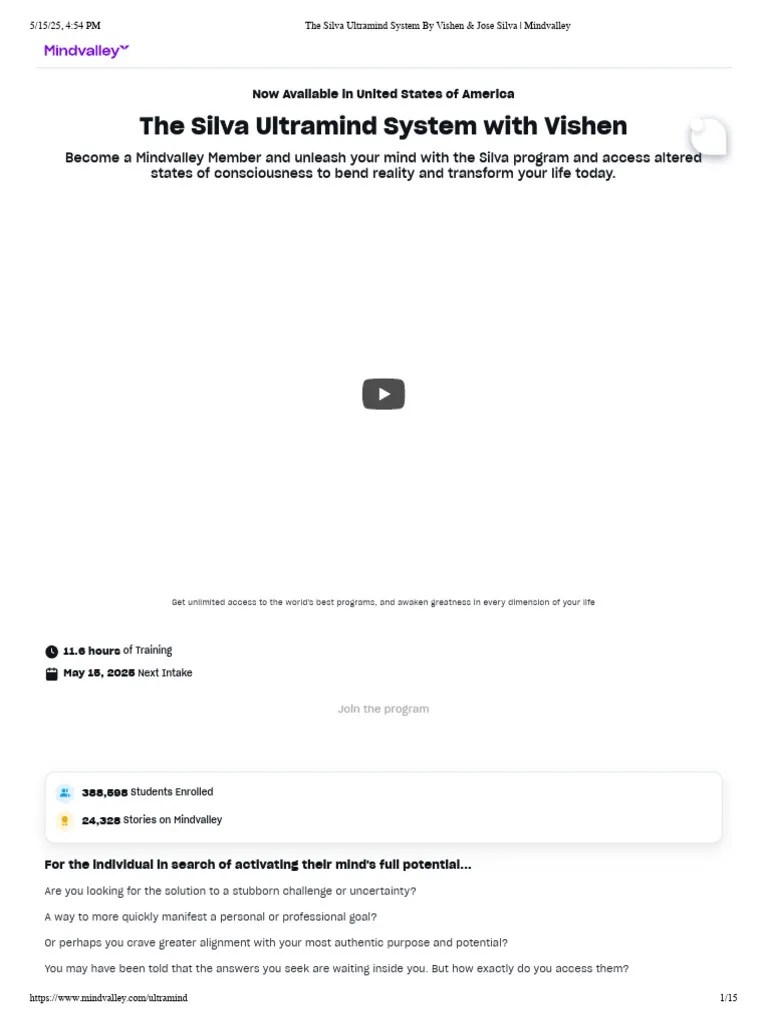 The Silva Ultramind System By Vishen & Jose Silva - Mindvalley | PDF ...