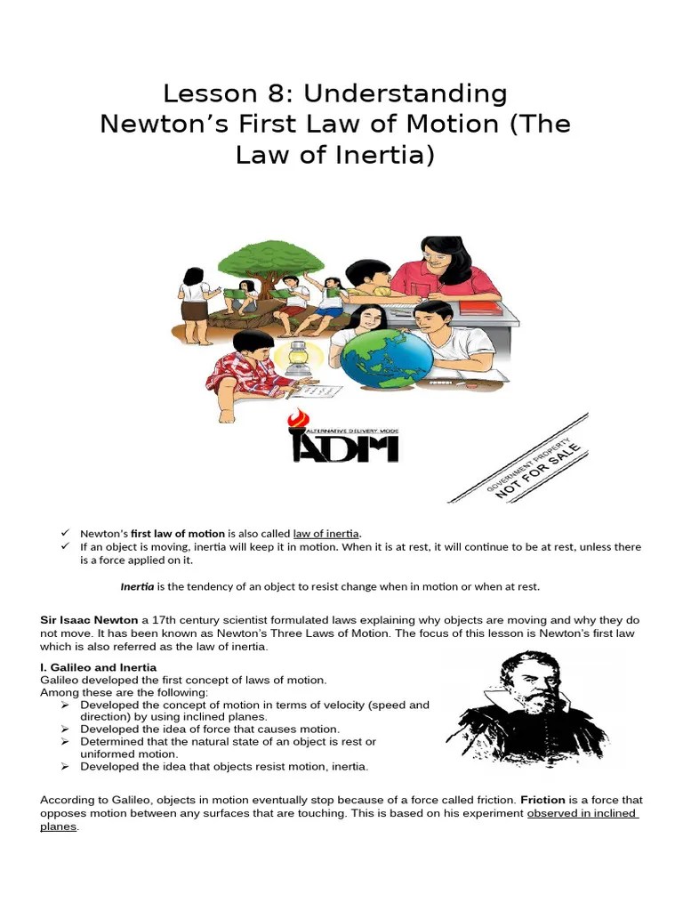 Lesson 8 Understanding Newton's First Law Of Motion | PDF | Force | Inertia