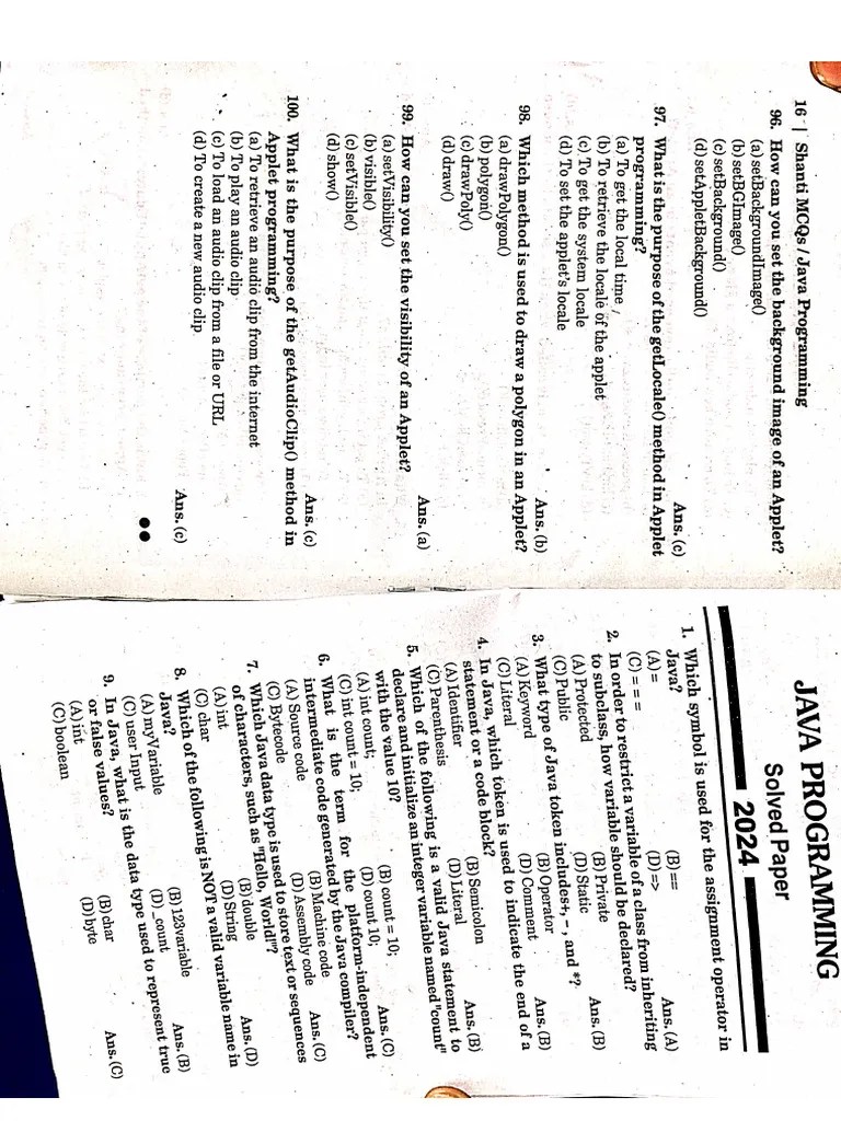 JAVA (Previous Year Question Paper) | PDF | Data Type | Integer ...