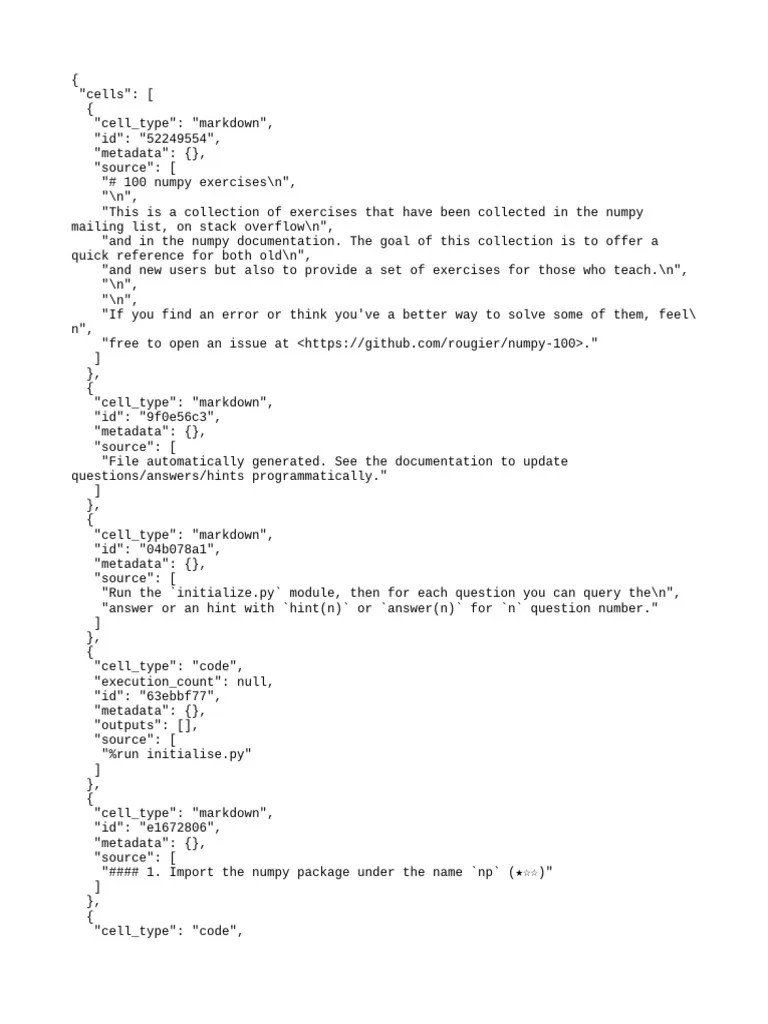 100 Numpy Exercises - Ipynb | PDF | Matrix (Mathematics) | Linear Algebra