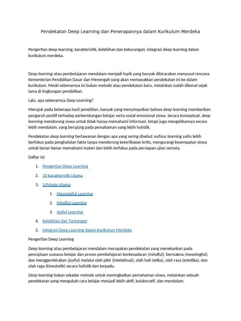 Pendekatan Deep Learning Dan Penerapannya Dalam Kurikulum Merdeka | PDF
