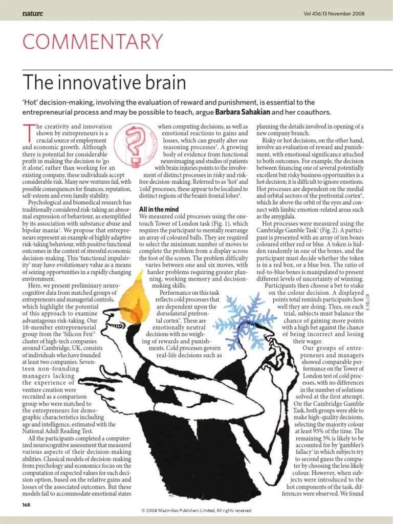 The Innovative Brain | PDF | Impulsivity | Decision Making