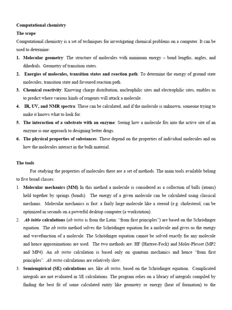 Computational Chemistry Notes | PDF | Density Functional Theory | Hartree–Fock Method