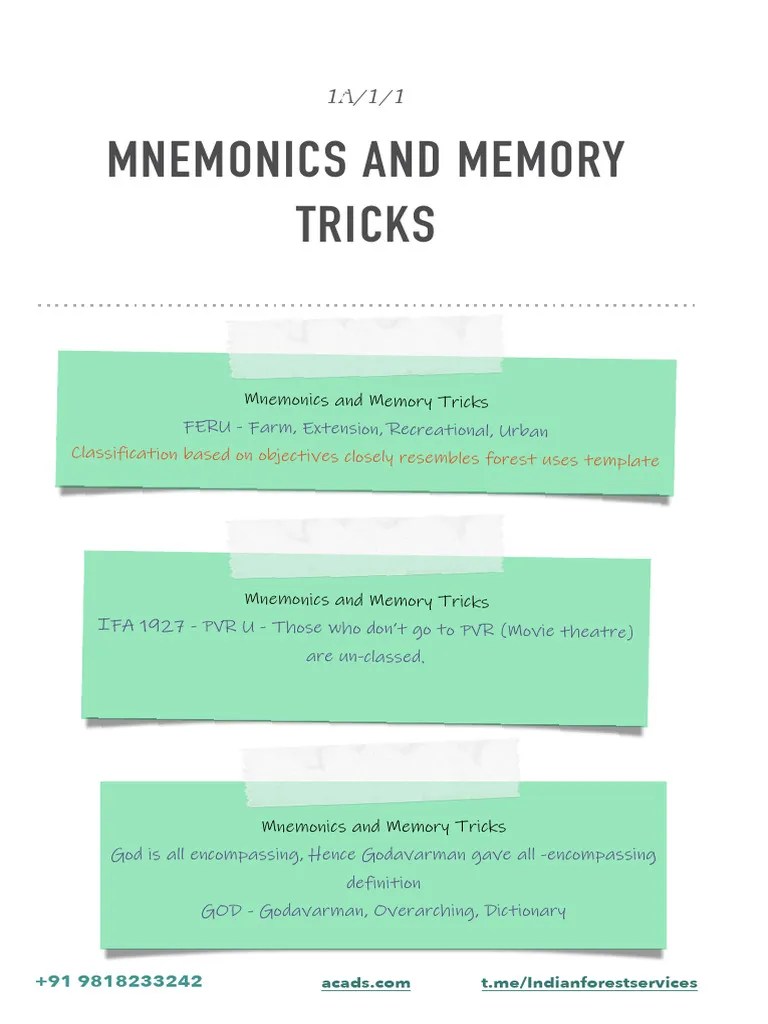 1A1 Mnemonics And Memory Tricks | PDF