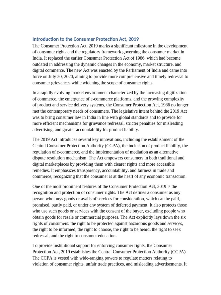 Consumer Protection Act 2019 Introduction | PDF | Consumer Protection | Mediation