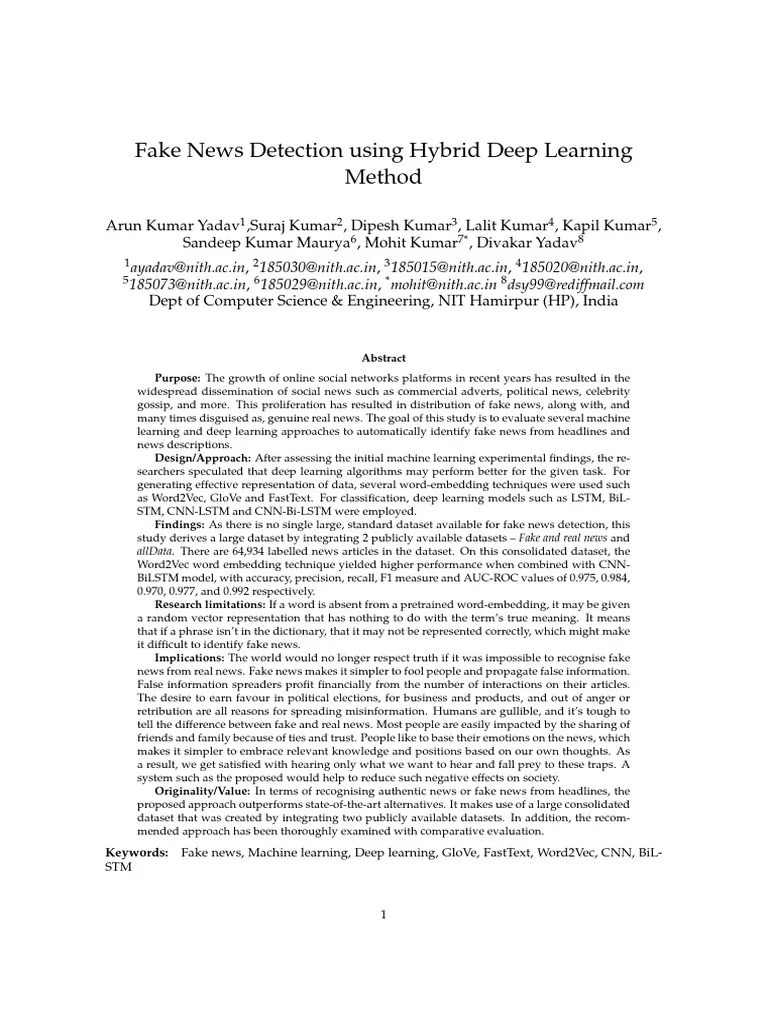 Fake News Detection Using Hybrid Deep Learning Met | PDF | Deep ...
