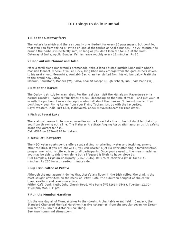 101 Things To Do In Mumbai | PDF | Mumbai