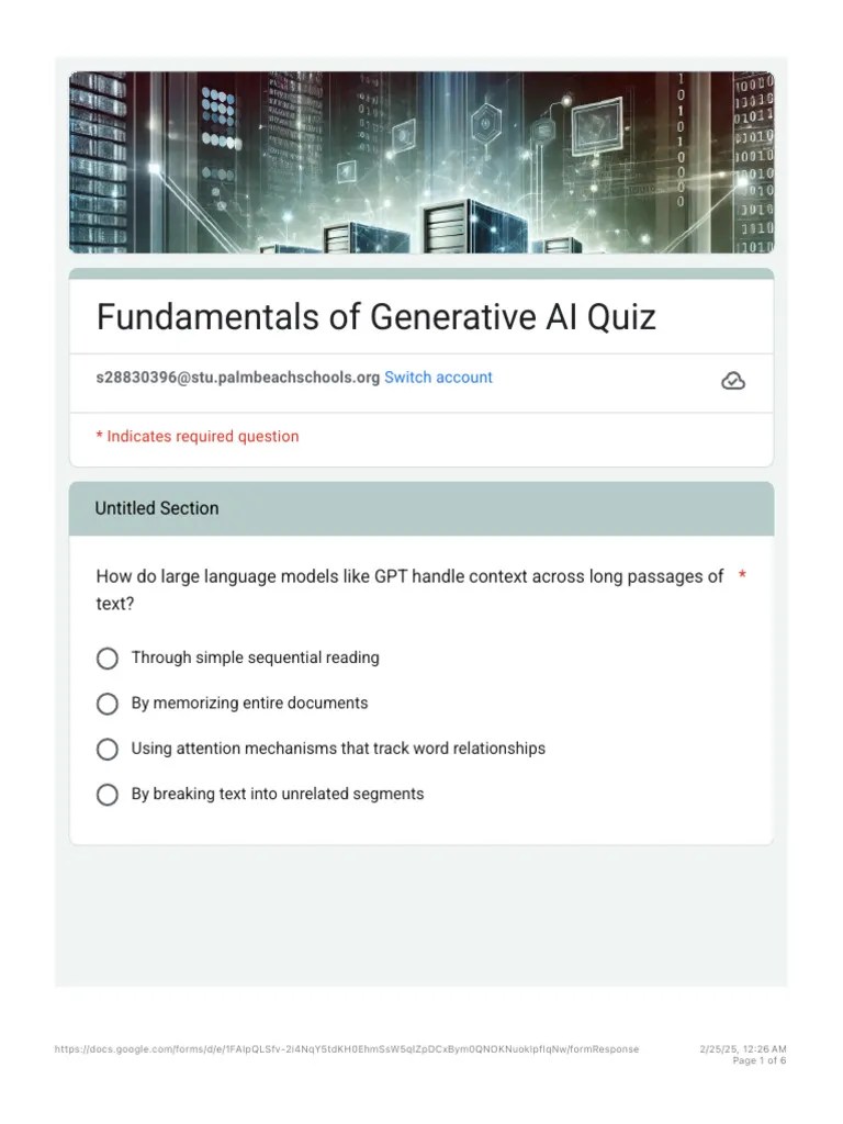 Fundamentals Of Generative AI Quiz | PDF | Artificial Intelligence ...