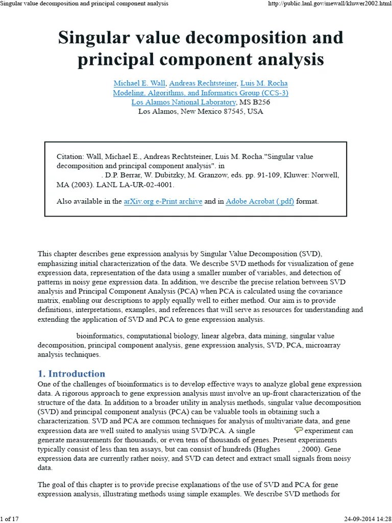 Singular Value Decomposition And Principal Component Analysis - ExtraStudyMaterial | PDF ...