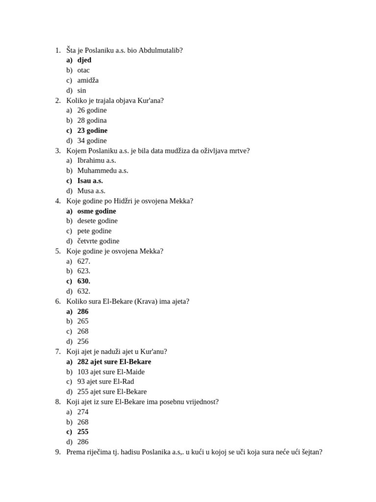 Pitanja Islamski Kviz 1 | PDF