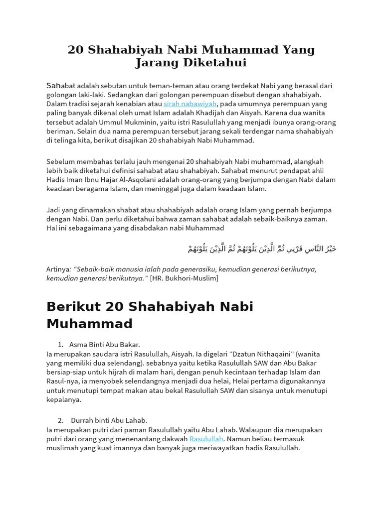 20 Shahabiyah Nabi Yang Jarang Diketahui | PDF