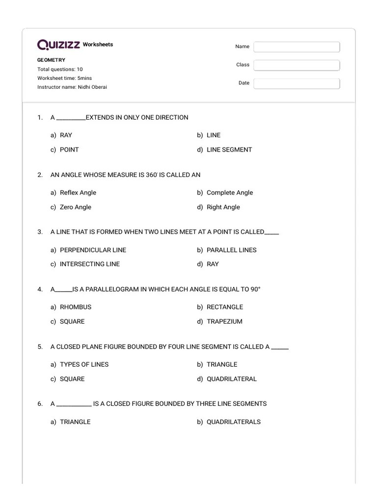 Quizizz - GEOMETRY (4) | PDF