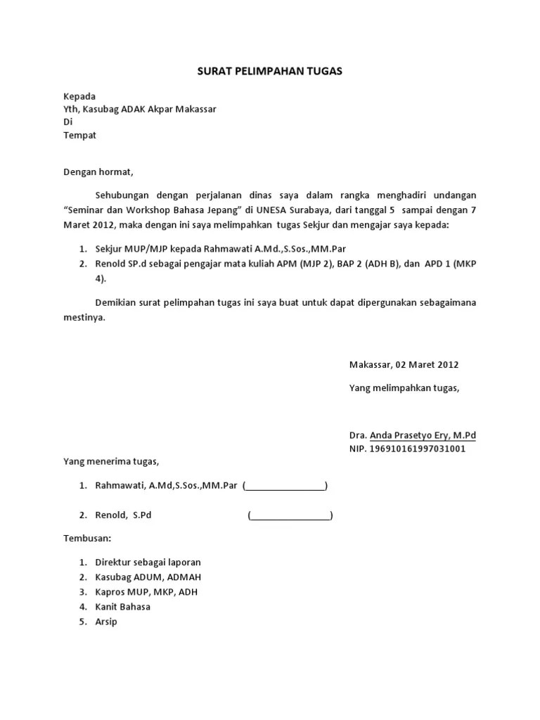 Contoh Format Surat Pelimpahan Tugas Sebagai Pelaksana Tugas Kepala Sekolah Supervba 