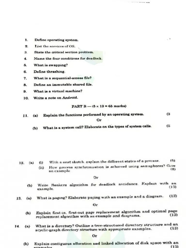 CS3451 Introduction To Operating Systems Apr May 2023 Question Paper ...