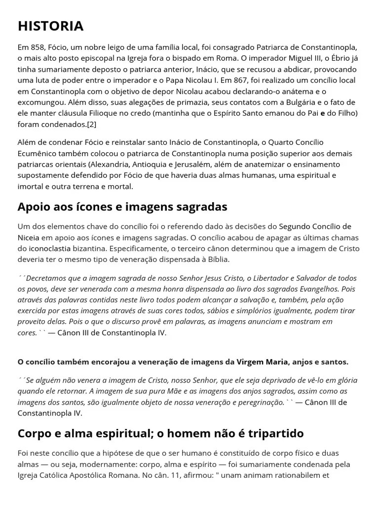 IV Concilio De Constantinopla | PDF | Famílias Denominacionais Cristãs ...
