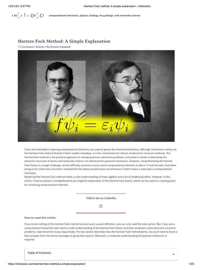 Hartree Fock Method - A Simple Explanation - InSilicoSci | PDF | Hartree–Fock Method | Quantum ...