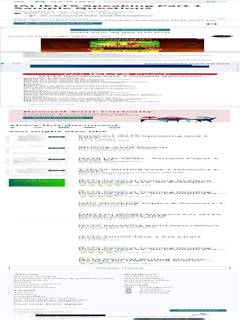 (A) IELTS Speaking Part 1 Sample Questions PDF Learning | PDF | International English Language ...