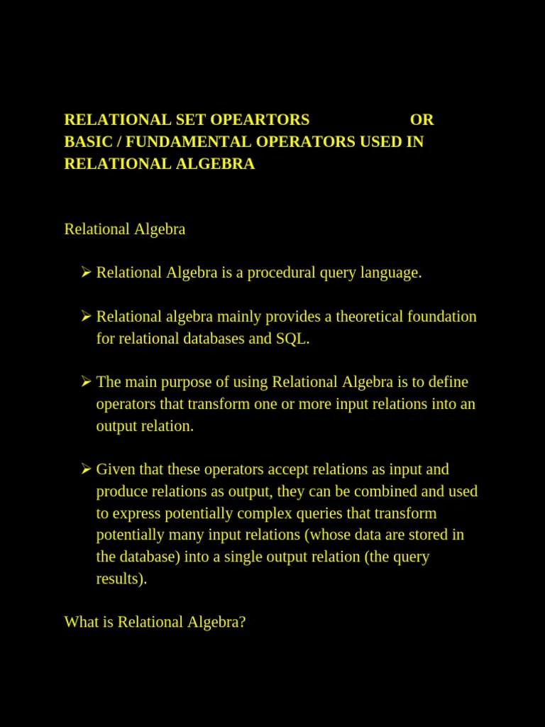 Unit 2 - Relational Algebra Operators | PDF | Relational Model | Databases