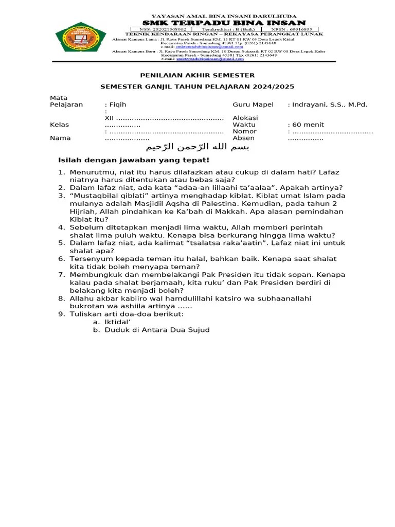 Soal PAS Fiqih Kelas XII | PDF