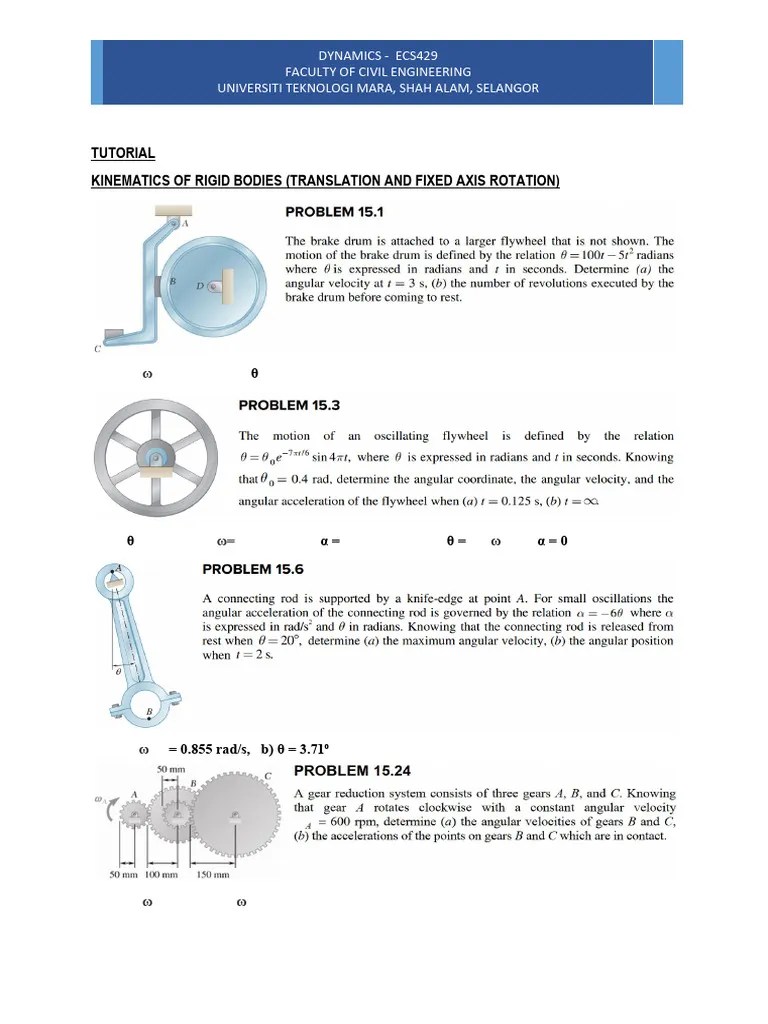 Tutorial (Kinematics Of Rigid Bodies - Translation And Fixed-Axis Rotation) | PDF