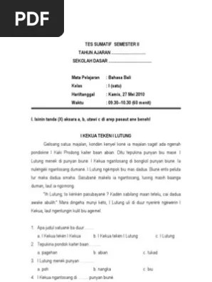 Ini soal bahasa bali kelas 2 sd semester 1 dan semester 2 revisi. Soal Bahasa Bali Kelas 2 Sd Beinyu Com