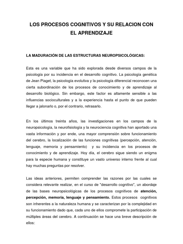 Los Procesos Cognitivos Y Su Relacion Con El Aprendizaje | PDF ...
