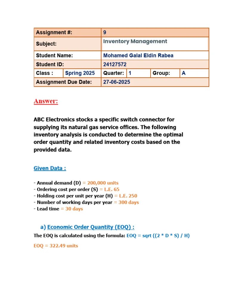 Operation Management Assignment 9 Answer Pdf