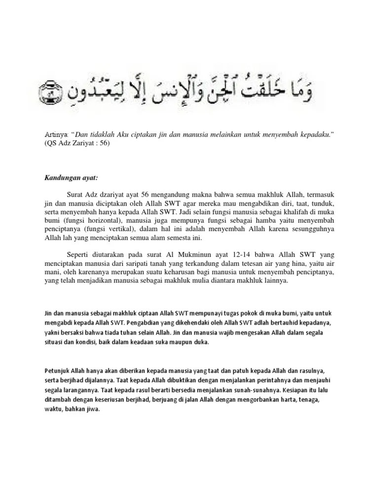 Jelaskan Isi Kandungan Surat Az Zariyat Ayat 56 Brainly Co Id 