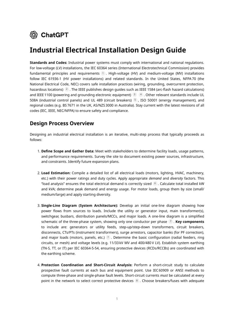 Industrial Electrical Installation Design Guide | PDF | Electric Power ...